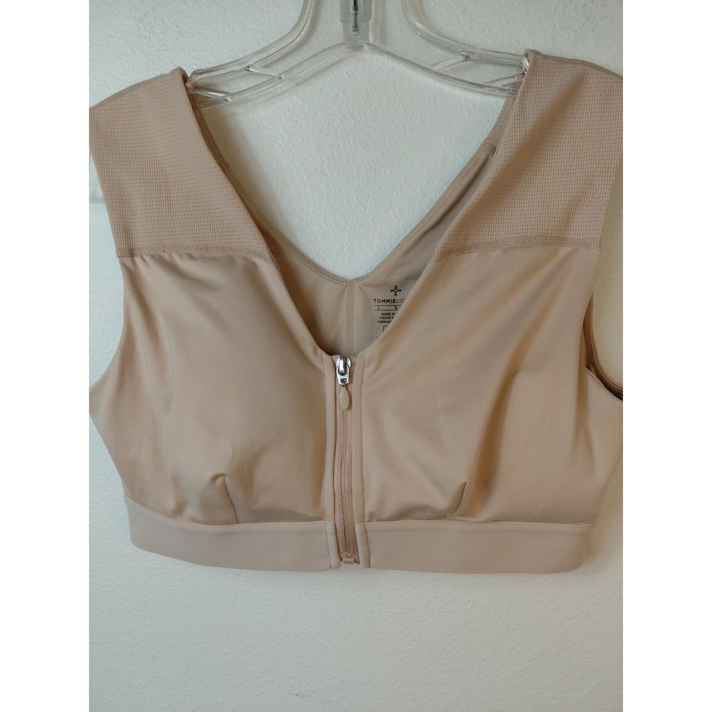 Tommie Copper Sports Bra Shoulder Support Zip Front Compression Size L Nude